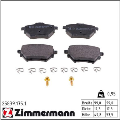 Bremsbelagsatz, Scheibenbremse 25839.175.1 Bremsbelagsatz, Scheibenbremse 25839.175.1