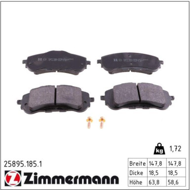 Zimmermann Bremsbelagsatz, Scheibenbremse 25895.185.1 Zimmermann Bremsbelagsatz, Scheibenbremse 25895.185.1