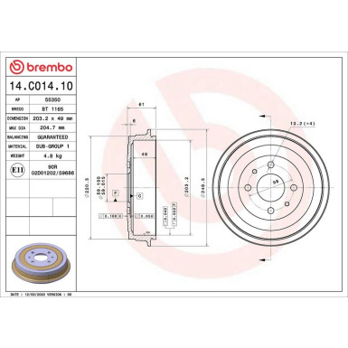 Brembo Bremstrommel ESSENTIAL LINE 14.C014.10