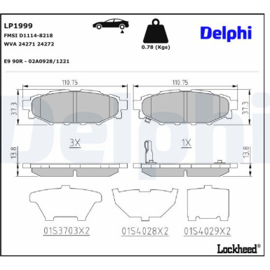 Delphi Bremsbelagsatz, Scheibenbremse LP1999 Delphi Bremsbelagsatz, Scheibenbremse LP1999