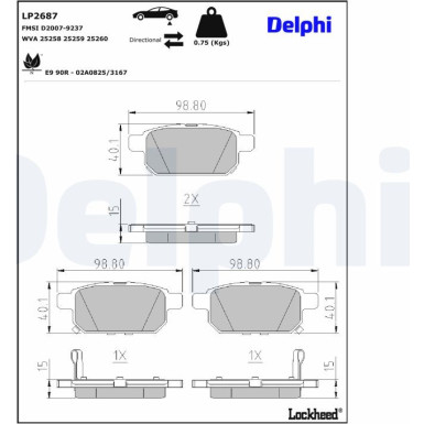 Delphi Bremsbelagsatz, Scheibenbremse LP2687
