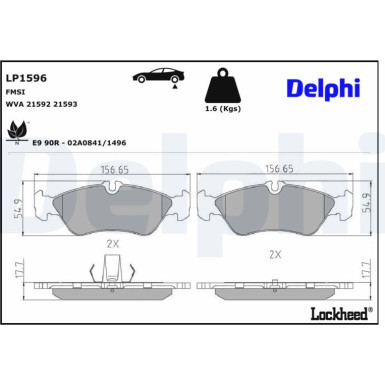 Delphi Bremsbelagsatz, Scheibenbremse LP1596 Delphi Bremsbelagsatz, Scheibenbremse LP1596