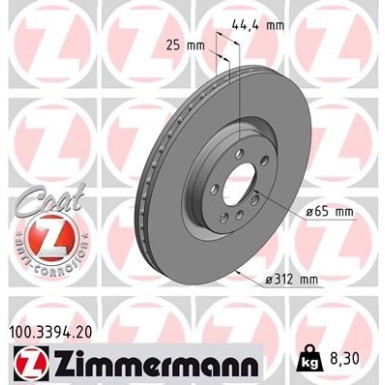 Zimmermann Bremsscheibe Coat Z 100.3394.20 Zimmermann Bremsscheibe Coat Z 100.3394.20