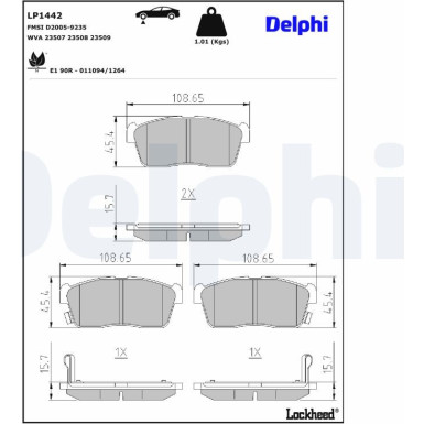 Delphi Bremsbelagsatz, Scheibenbremse LP1442 Delphi Bremsbelagsatz, Scheibenbremse LP1442