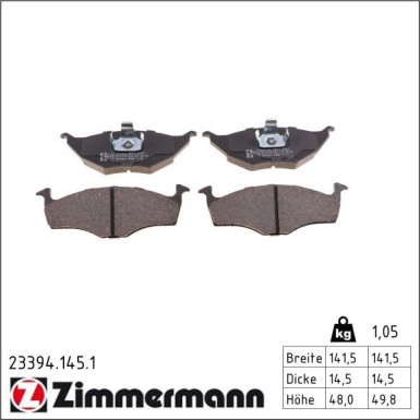 Zimmermann Bremsbelagsatz, Scheibenbremse 23394.145.1