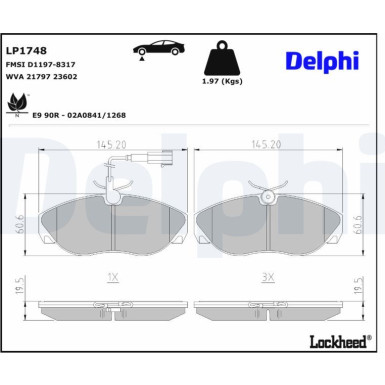 Delphi Bremsbelagsatz, Scheibenbremse LP1748 Delphi Bremsbelagsatz, Scheibenbremse LP1748