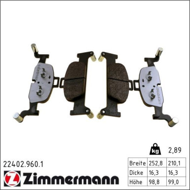 ZIMMERMANN 22402.960.1 Bremsbeläge ohne Verschleißwarnanzeiger, staubreduzierte Bremsbeläge rd:z ZIMMERMANN 22402.960.1 Bremsbeläge ohne Verschleißwarnanzeiger, staubreduzierte Bremsbeläge rd:z