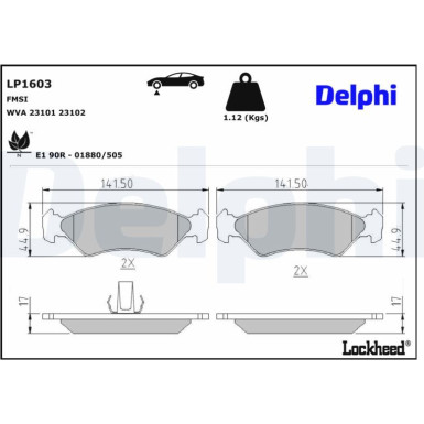 Delphi Bremsbelagsatz, Scheibenbremse LP1603 Delphi Bremsbelagsatz, Scheibenbremse LP1603