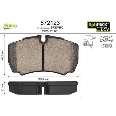 Valeo Bremsbelagsatz, Scheibenbremse OPTIPACK for LCV 872123 Valeo Bremsbelagsatz, Scheibenbremse OPTIPACK for LCV 872123