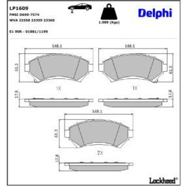 Delphi Bremsbelagsatz, Scheibenbremse LP1609