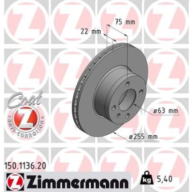 Zimmermann Bremsscheibe Coat Z 150.1136.20