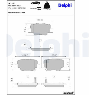 Delphi Bremsbelagsatz, Scheibenbremse LP2193 Delphi Bremsbelagsatz, Scheibenbremse LP2193
