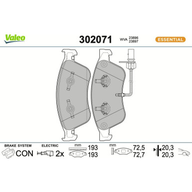 Valeo Bremsbelagsatz, Scheibenbremse ESSENTIAL 302071