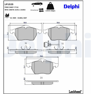 Delphi Bremsbelagsatz, Scheibenbremse LP1525 Delphi Bremsbelagsatz, Scheibenbremse LP1525