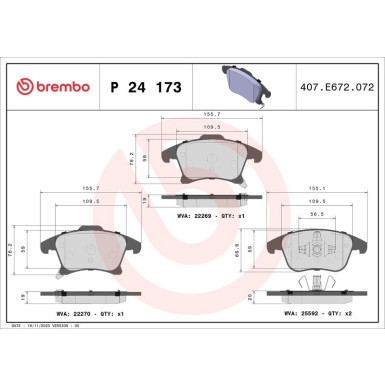 Brembo Bremsbelagsatz, Scheibenbremse PRIME LINE P 24 173 Brembo Bremsbelagsatz, Scheibenbremse PRIME LINE P 24 173