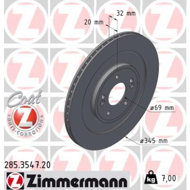 Zimmermann Bremsscheibe Coat Z 285.3547.20 Zimmermann Bremsscheibe Coat Z 285.3547.20