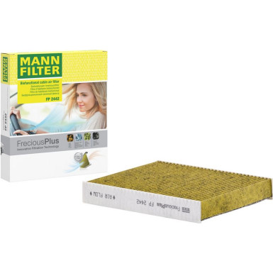 MANN-FILTER FP 2442 Innenraumfilter FreciousPlus Aktivkohlefilter mit Polyphenol, antibakteriell, Feinstaubfilter (PM 2.5)
