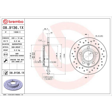 Brembo Bremsscheibe XTRA LINE - Xtra 08.9136.1X Brembo Bremsscheibe XTRA LINE - Xtra 08.9136.1X