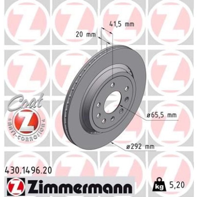 Zimmermann Bremsscheibe Coat Z 430.1496.20 Zimmermann Bremsscheibe Coat Z 430.1496.20