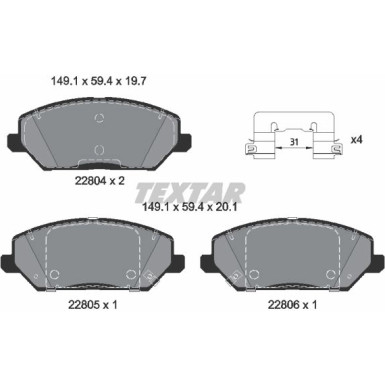 Textar Bremsbelagsatz, Scheibenbremse Q+ 2280401 Textar Bremsbelagsatz, Scheibenbremse Q+ 2280401