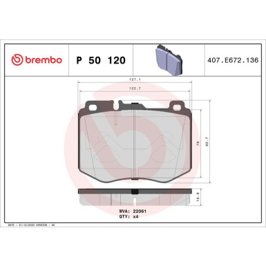 Brembo Bremsbelagsatz, Scheibenbremse PRIME LINE P 50 120 Brembo Bremsbelagsatz, Scheibenbremse PRIME LINE P 50 120