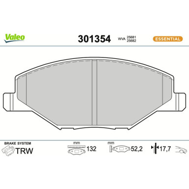 Valeo Bremsbelagsatz, Scheibenbremse ESSENTIAL 301354