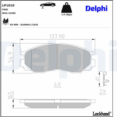 Delphi Bremsbelagsatz, Scheibenbremse LP1010 Delphi Bremsbelagsatz, Scheibenbremse LP1010