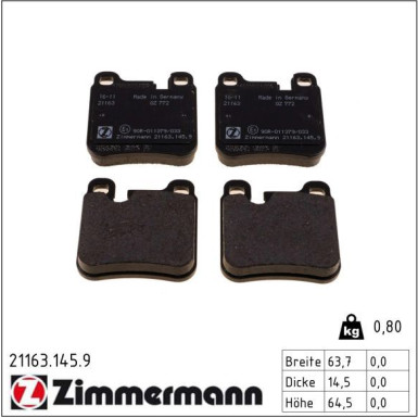 Zimmermann Bremsbelagsatz, Scheibenbremse pb:z 21163.145.9 Zimmermann Bremsbelagsatz, Scheibenbremse pb:z 21163.145.9