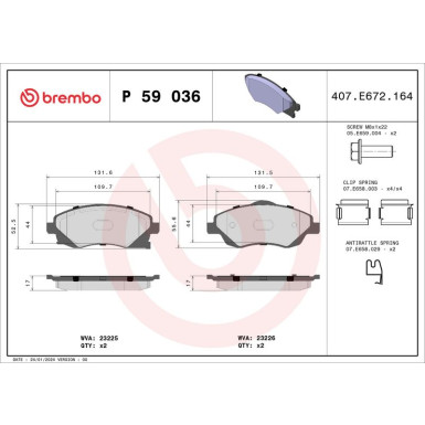 Brembo Bremsbelagsatz, Scheibenbremse PRIME LINE P 59 036 Brembo Bremsbelagsatz, Scheibenbremse PRIME LINE P 59 036