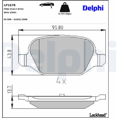 Delphi Bremsbelagsatz, Scheibenbremse LP1678 Delphi Bremsbelagsatz, Scheibenbremse LP1678