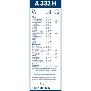 BOSCH A 332 H Scheibenwischer Rear Aerotwin 3 397 008 635