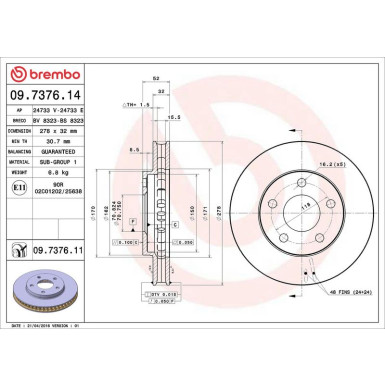 Brembo Bremsscheibe PRIME LINE - UV Coated 09.7376.11
