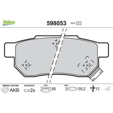 Valeo Bremsbelagsatz, Scheibenbremse 598053 Valeo Bremsbelagsatz, Scheibenbremse 598053