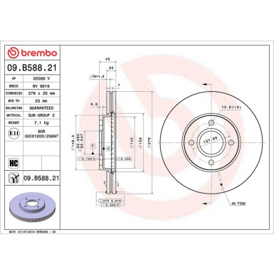 Brembo Bremsscheibe PRIME LINE - UV Coated 09.B588.21