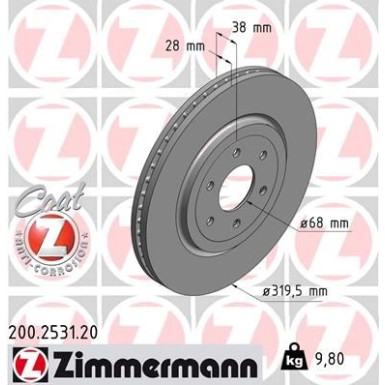 Zimmermann Bremsscheibe Coat Z 200.2531.20 Zimmermann Bremsscheibe Coat Z 200.2531.20