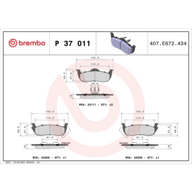 Brembo Bremsbelagsatz, Scheibenbremse PRIME LINE P 37 011