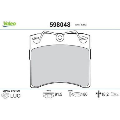Valeo Bremsbelagsatz, Scheibenbremse 598048 Valeo Bremsbelagsatz, Scheibenbremse 598048