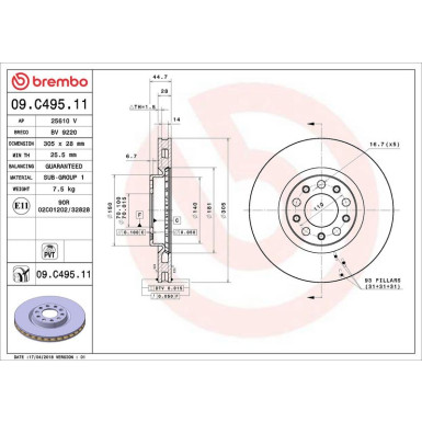 Brembo Bremsscheibe PRIME LINE - UV Coated 09.C495.11 Brembo Bremsscheibe PRIME LINE - UV Coated 09.C495.11