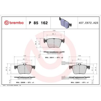 Bremsbelagsatz, Scheibenbremse P 85 162 Bremsbelagsatz, Scheibenbremse P 85 162