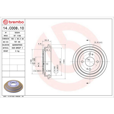 Brembo Bremstrommel ESSENTIAL LINE 14.C008.10