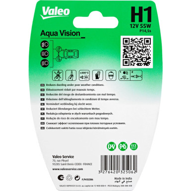 Valeo Glühlampe, Fernscheinwerfer AQUA VISION 032506