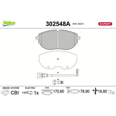 Valeo Bremsbelagsatz, Scheibenbremse EXPERT 302548A
