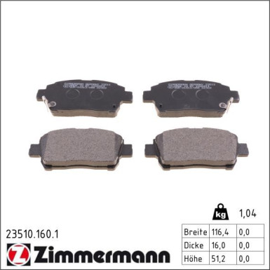 Zimmermann Bremsbelagsatz, Scheibenbremse 23510.160.1 Zimmermann Bremsbelagsatz, Scheibenbremse 23510.160.1