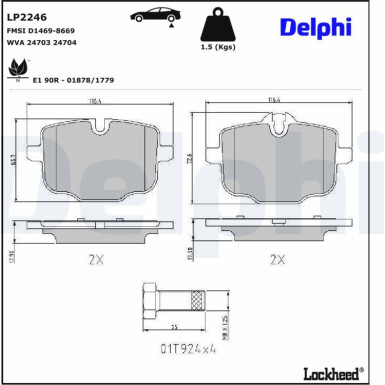 Delphi Bremsbelagsatz, Scheibenbremse LP2246 Delphi Bremsbelagsatz, Scheibenbremse LP2246