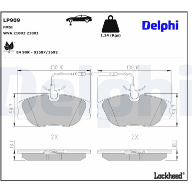 Delphi Bremsbelagsatz, Scheibenbremse LP909 Delphi Bremsbelagsatz, Scheibenbremse LP909