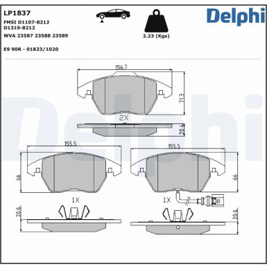 Delphi Bremsbelagsatz, Scheibenbremse LP1837 Delphi Bremsbelagsatz, Scheibenbremse LP1837