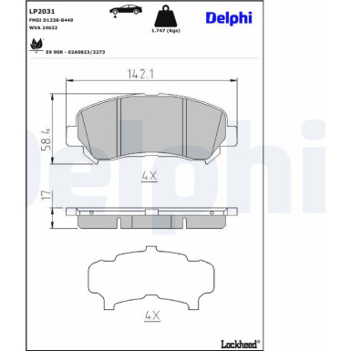 Delphi Bremsbelagsatz, Scheibenbremse LP2031 Delphi Bremsbelagsatz, Scheibenbremse LP2031