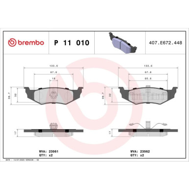 Brembo Bremsbelagsatz, Scheibenbremse PRIME LINE P 11 010 Brembo Bremsbelagsatz, Scheibenbremse PRIME LINE P 11 010
