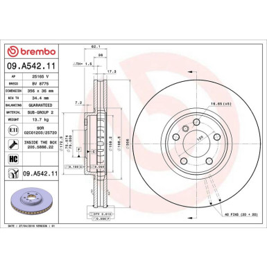 Brembo Bremsscheibe PRIME LINE - UV Coated 09.A542.11 Brembo Bremsscheibe PRIME LINE - UV Coated 09.A542.11