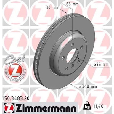 ZIMMERMANN COAT Z 150.3483.20 Bremsscheibe 348mm + 24688.200.1 Bremsbeläge mit Warnkontakt ZIMMERMANN COAT Z 150.3483.20 Bremsscheibe 348mm + 24688.200.1 Bremsbeläge mit Warnkontakt